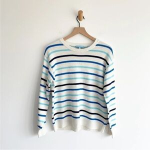 Draper James Women's Sweater blue stripes ribbed hem Size Small pullover